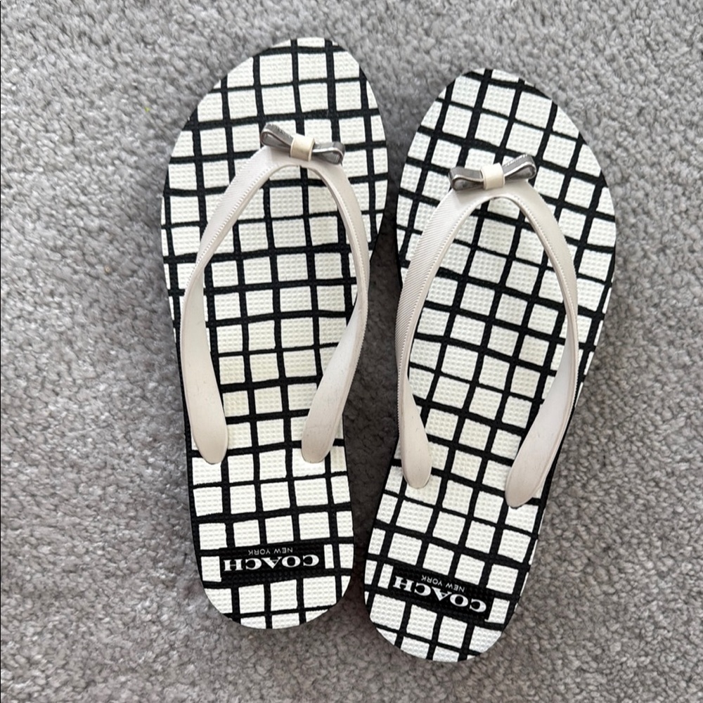 Coach Black and White Checkered Sandals